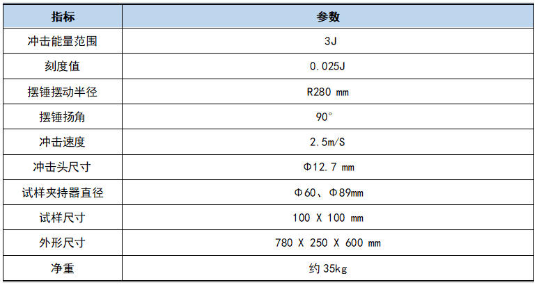 抗擺錘沖擊試驗機技術指標圖